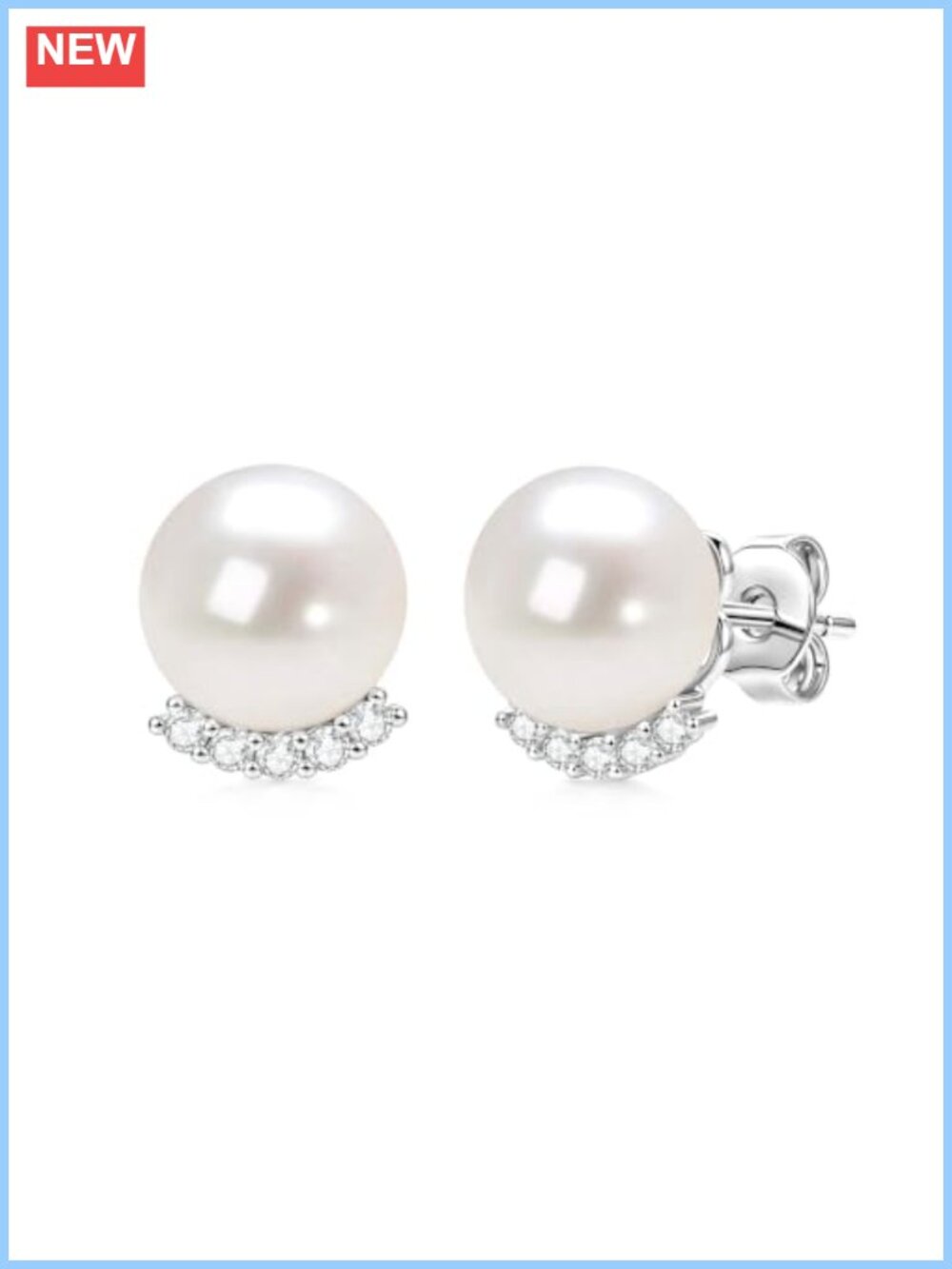 Freshwater Pearl Stud Earrings 14k Gold Plated Crown Moissanite Women